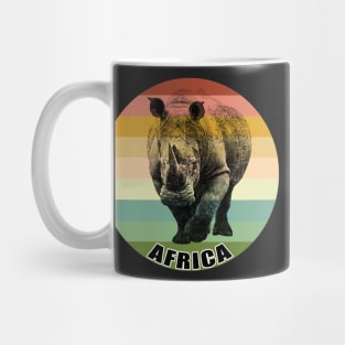 White Rhino Full Figure on Vintage Retro Africa Sunset Mug